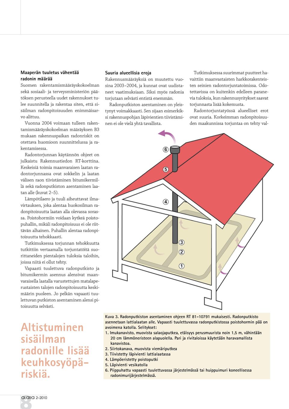 Vuonna 2004 voimaan tulleen rakentamismääräyskokoelman määräyksen B3 mukaan rakennuspaikan radonriskit on otettava huomioon suunnittelussa ja rakentamisessa.
