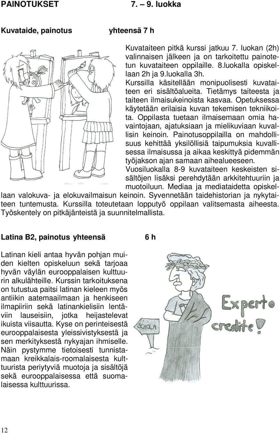 Opetuksessa käytetään erilaisia kuvan tekemisen tekniikoita. Oppilasta tuetaan ilmaisemaan omia havaintojaan, ajatuksiaan ja mielikuviaan kuvallisin keinoin.