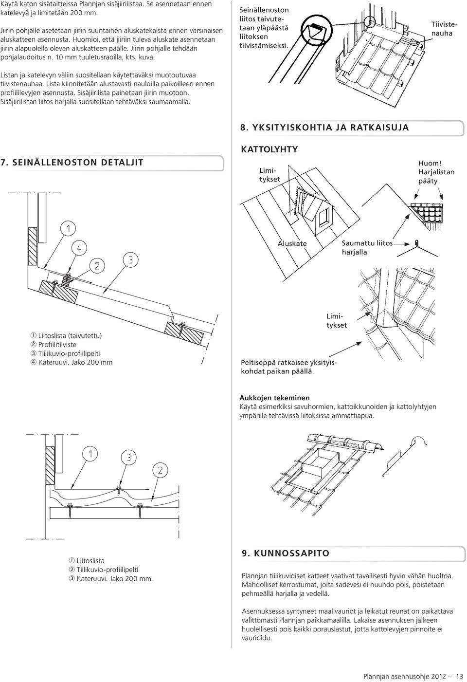 Jiirin pohjalle tehdään pohjalaudoitus n. 10 mm tuuletusraoilla, kts. kuva. Listan ja katelevyn väliin suositellaan käytettäväksi muotoutuvaa tiivistenauhaa.