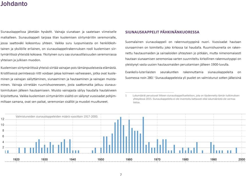 Vaikka suru luopumisesta on henkilökohtainen ja yksilöille erilainen, on siunauskappelirakennuksen rooli kuolemisen siirtymäriitissä yhteisöä kokoava.