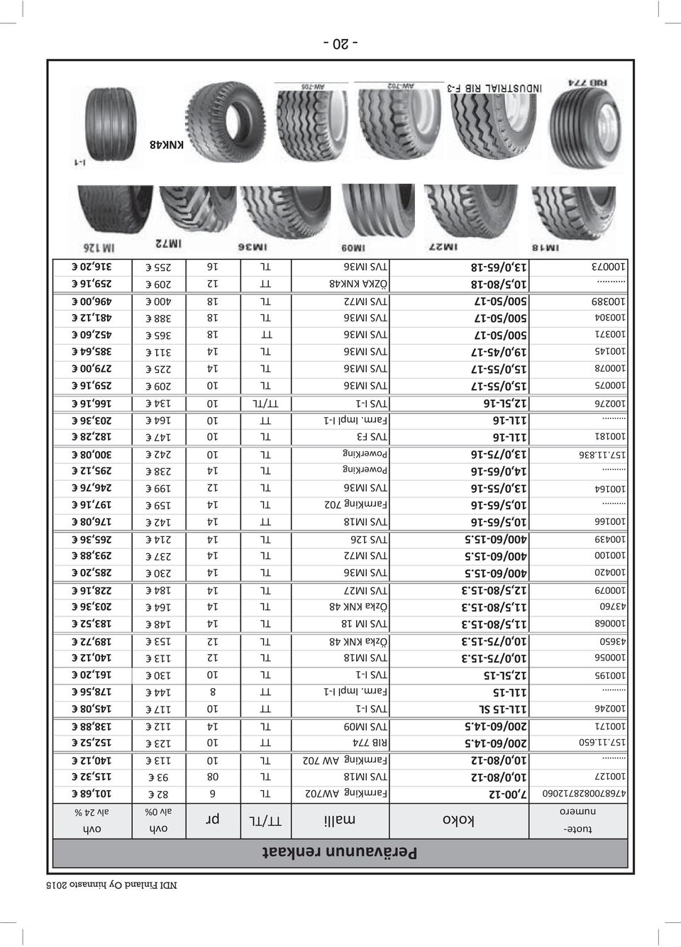 3 TVS IM18 TL 12 113 43650 10,0/75-15.3 Özka KNK 48 TL 12 153 100068 11,5/80-15.3 TVS IM 18 TL 14 148 43760 11,5/80-15.3 Özka KNK 48 TL 14 164 100079 12,5/80-15.3 TVS IM27 TL 14 184 100420 400/60-15.