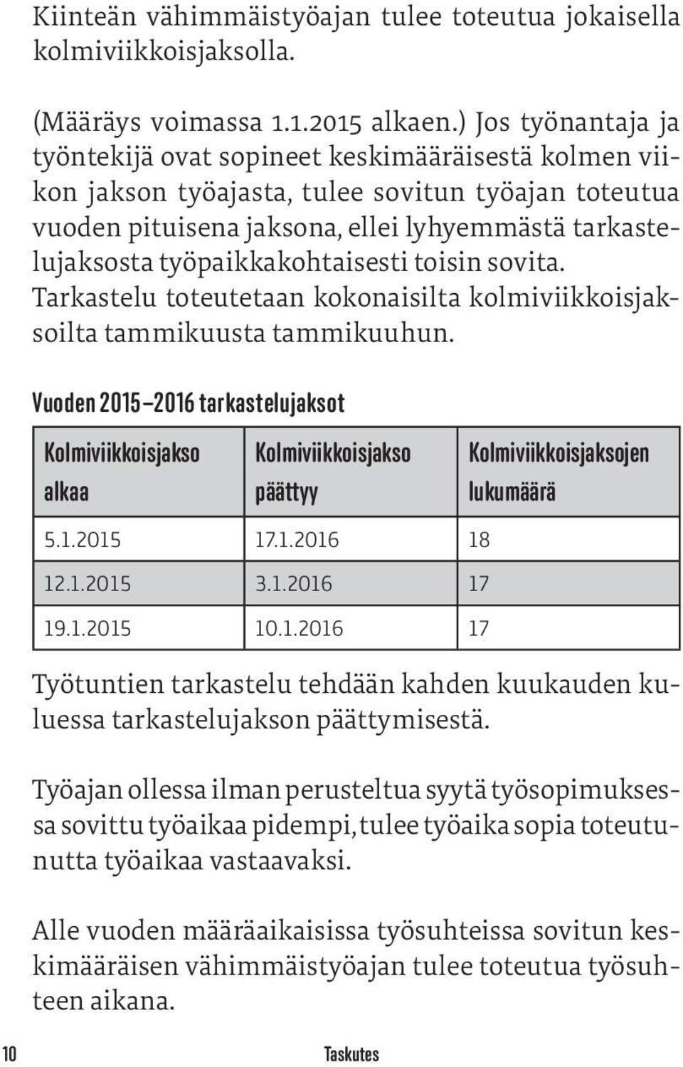 ) Jos työnantaja a ja työntekijä ovat sopineet keskimääräisestä kolmen kon jakson työajasta, tulee sovitun työajan toteutua vuoden pituisena jaksona, ellei lyhyemmästä tarkastelujaksosta