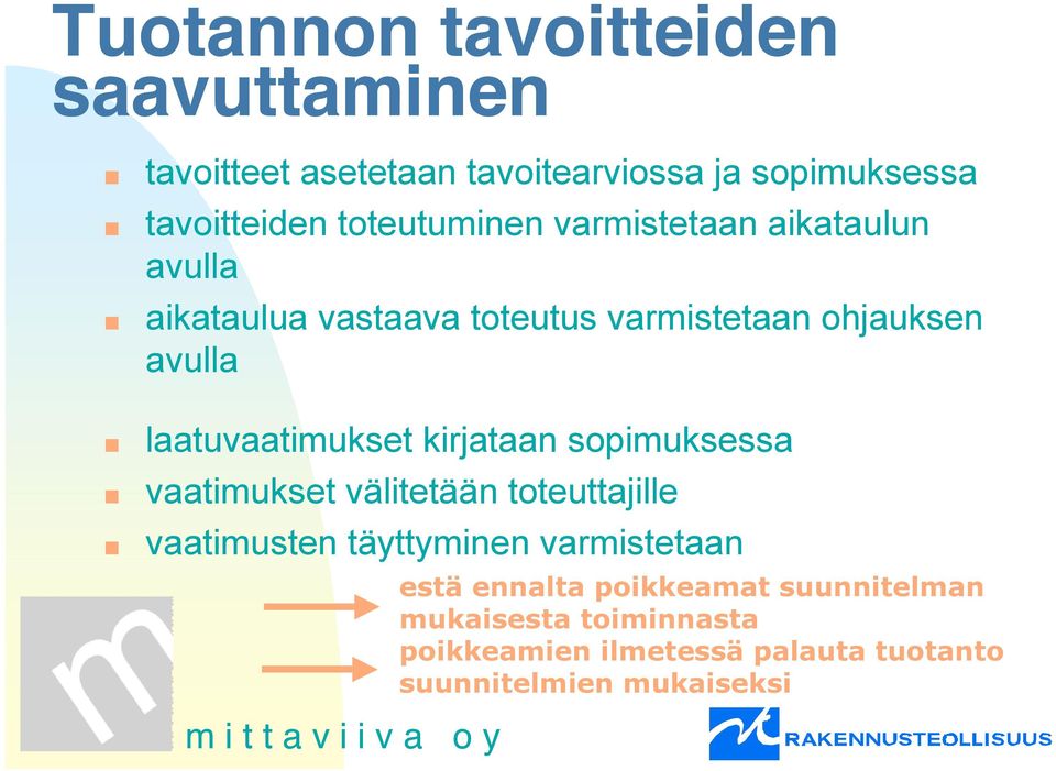 laatuvaatimukset kirjataan sopimuksessa vaatimukset välitetään toteuttajille vaatimusten täyttyminen