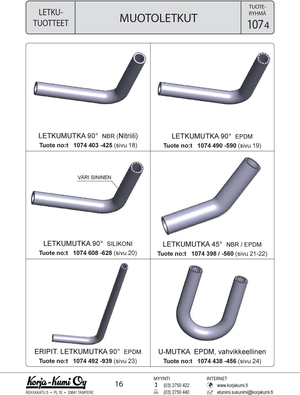 (sivu 20) LETKUMUTKA 45 NBR / EPDM Tuote no:t 1074 398 / -560 (sivu 21-22) ERIPIT.