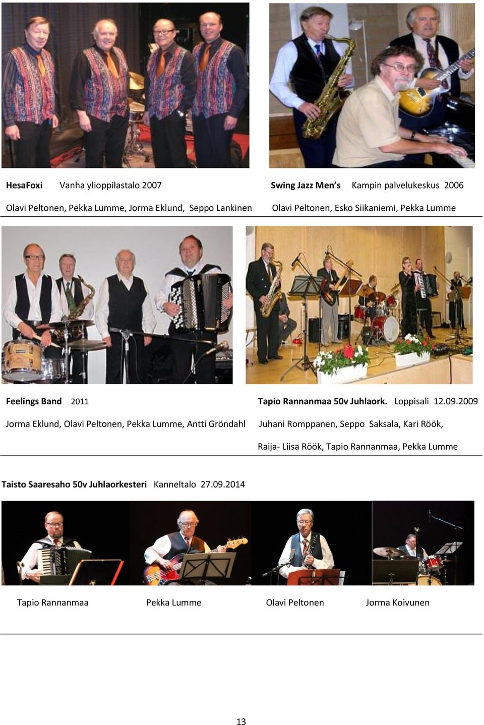 2009 Jorma Eklund, Olavi Peltonen, Pekka Lumme, Antti Gröndahl Juhani Romppanen, Seppo Saksala, Kari Röök, Raija- Liisa Röök,