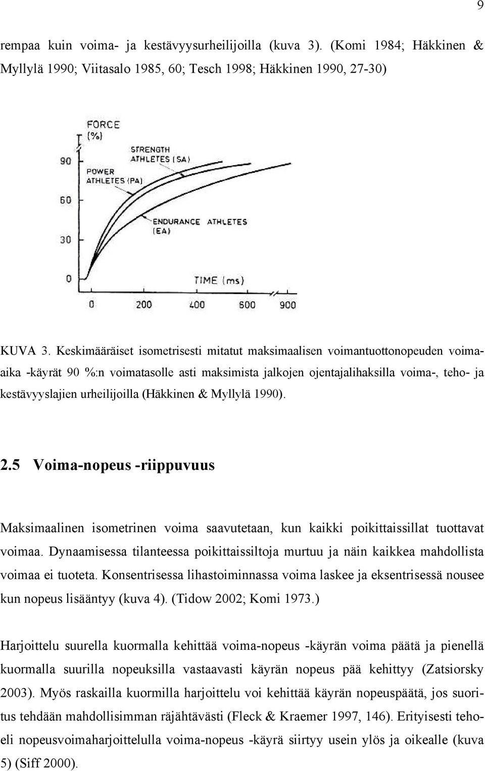 urheilijoilla (Häkkinen & Myllylä 1990). 2.5 Voima-nopeus -riippuvuus Maksimaalinen isometrinen voima saavutetaan, kun kaikki poikittaissillat tuottavat voimaa.