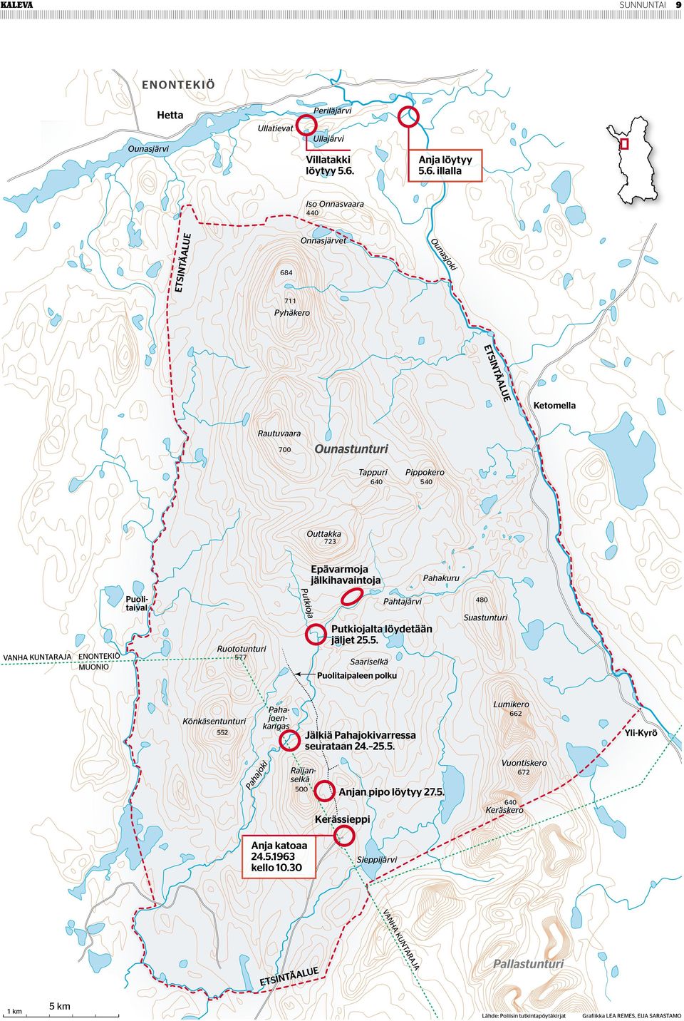 illalla Iso Onnasvaara ETSINT ÄALUE 440 ki sjo na Ou Onnasjärvet 684 urin unt läst s-yl alla ha P Van 711 Pyhäkero LUE ÄA INT jaus ETS n ra isto ispu sall kan Rautuvaara Ounastunturi 700 Tappuri