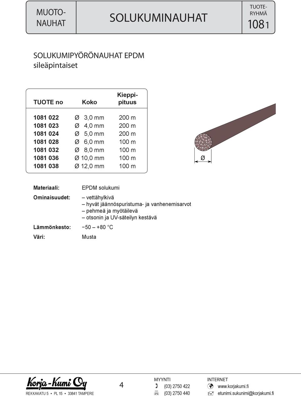 m 1081 028 Ø 6,0 mm 100 m 1081 032 Ø 8,0 mm 100 m 1081 036 Ø 10,0 mm 100 m 1081 038 Ø 12,0 mm 100 m