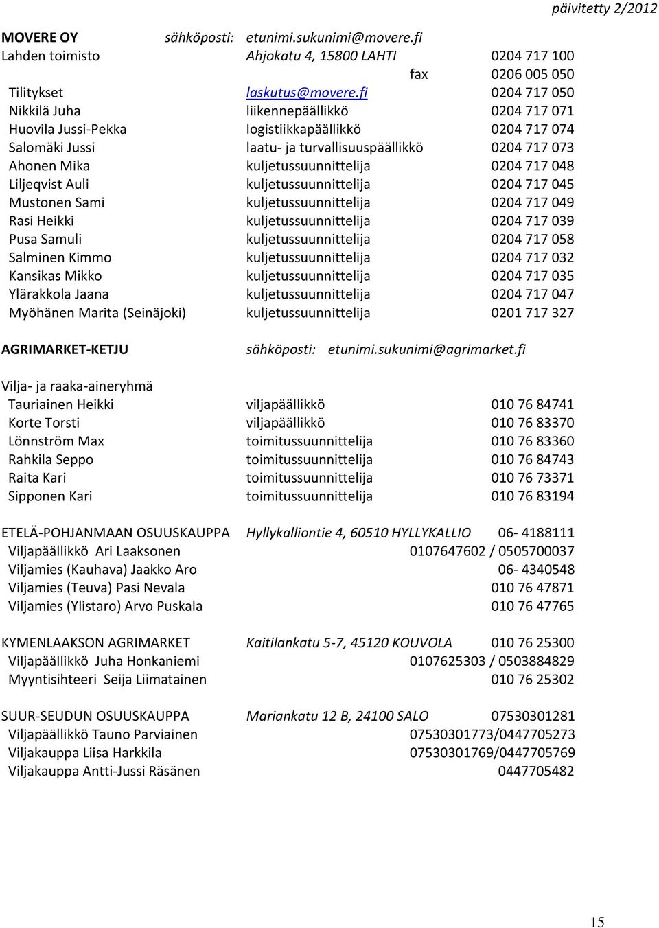 kuljetussuunnittelija 0204 717 048 Liljeqvist Auli kuljetussuunnittelija 0204 717 045 Mustonen Sami kuljetussuunnittelija 0204 717 049 Rasi Heikki kuljetussuunnittelija 0204 717 039 Pusa Samuli