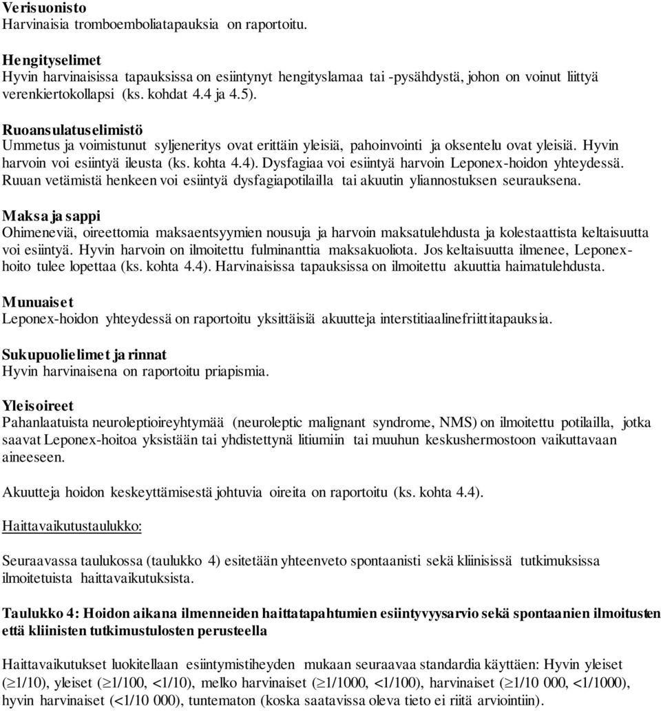 Ruoansulatuselimistö Ummetus ja voimistunut syljeneritys ovat erittäin yleisiä, pahoinvointi ja oksentelu ovat yleisiä. Hyvin harvoin voi esiintyä ileusta (ks. kohta 4.4).