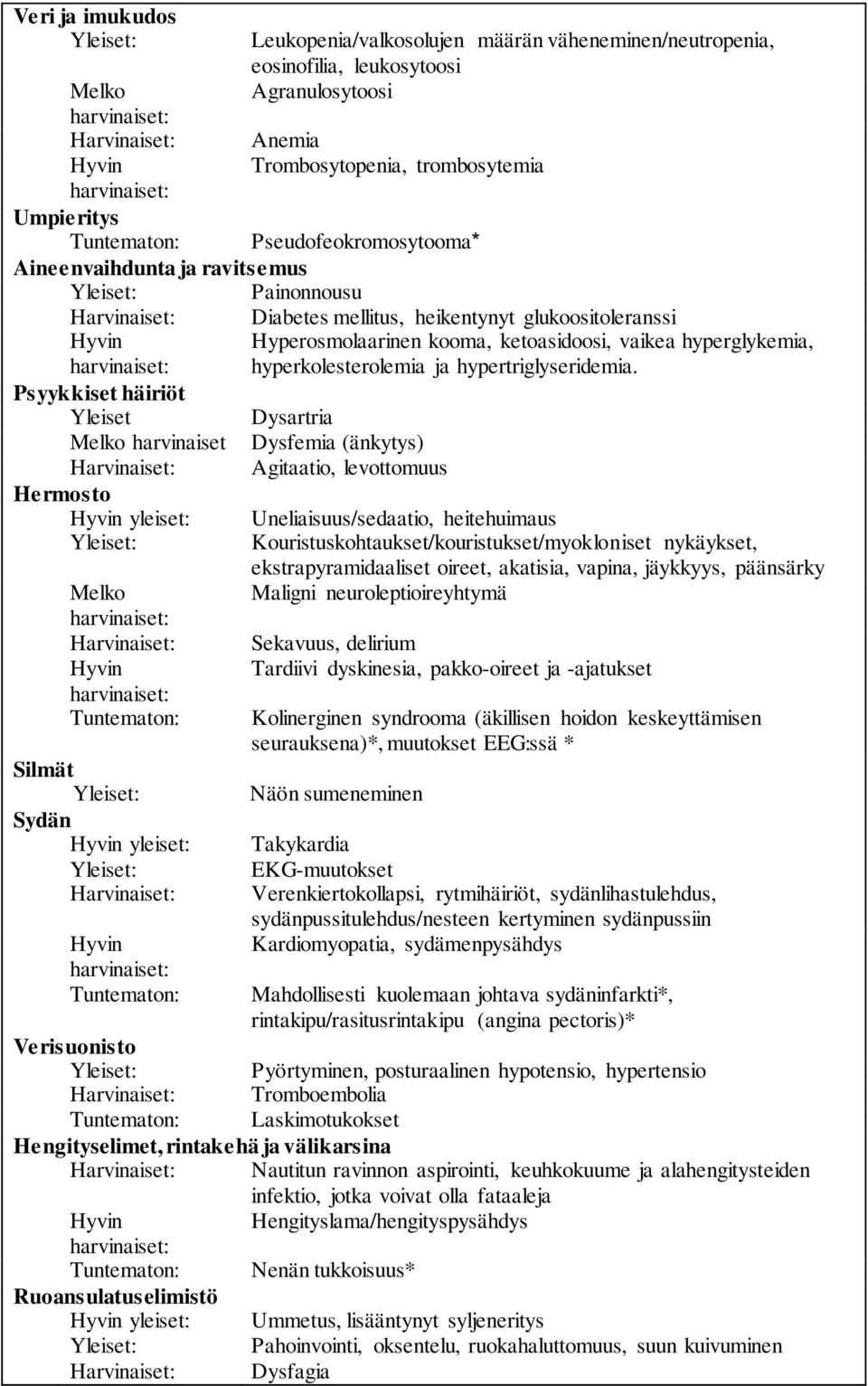 vaikea hyperglykemia, hyperkolesterolemia ja hypertriglyseridemia.