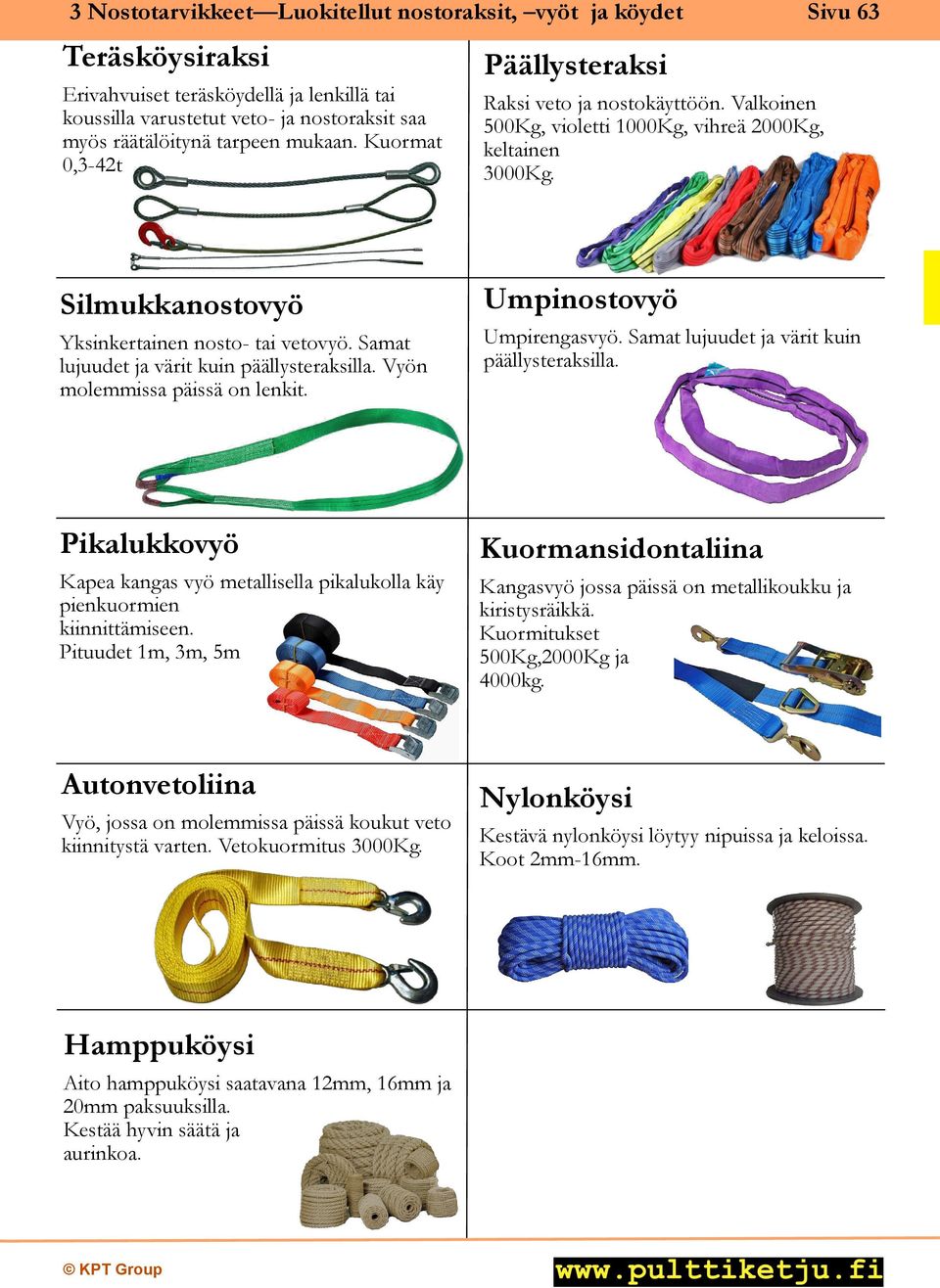 Samat lujuudet ja värit kuin päällysteraksilla. Vyön molemmissa päissä on lenkit. Umpirengasvyö. Samat lujuudet ja värit kuin päällysteraksilla.