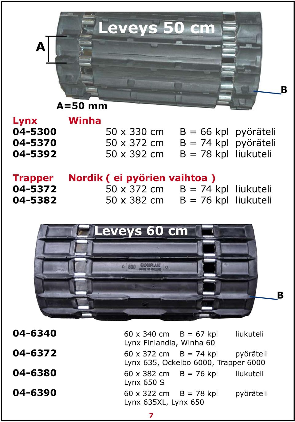 liukuteli Leveys 60 cm B 04-6340 60 x 340 cm B = 67 kpl liukuteli Lynx Finlandia, Winha 60 04-6372 60 x 372 cm B = 74 kpl pyöräteli Lynx