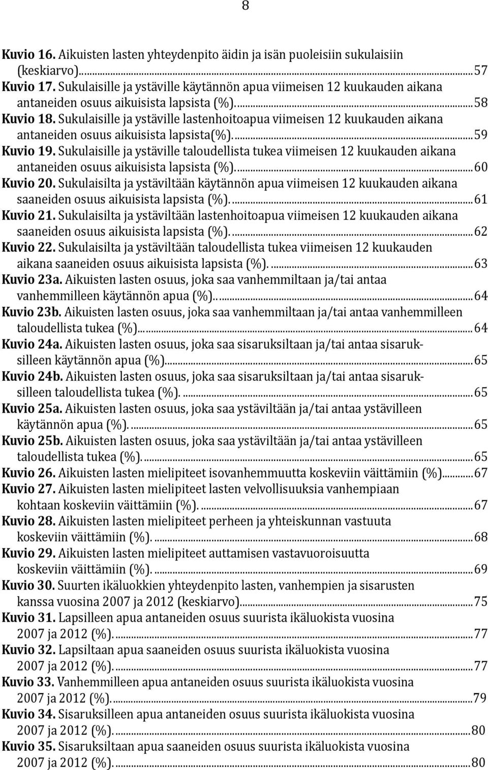 Sukulaisille ja ystäville lastenhoitoapua viimeisen 12 kuukauden aikana antaneiden osuus aikuisista lapsista(%)...59 Kuvio 19.