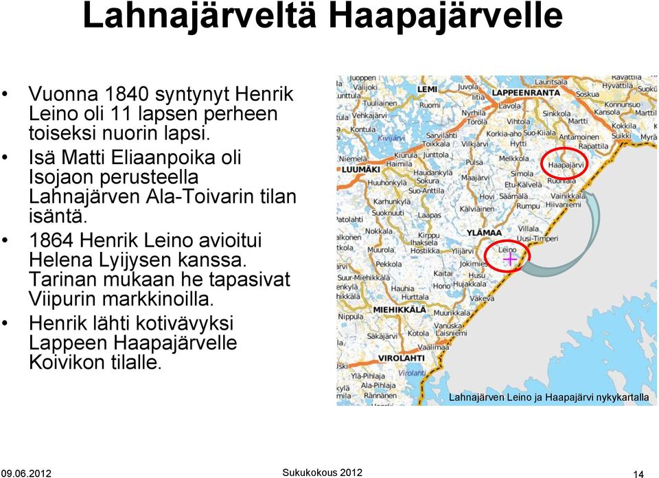 1864 Henrik avioitui Helena Lyijysen kanssa. Tarinan mukaan he tapasivat Viipurin markkinoilla.