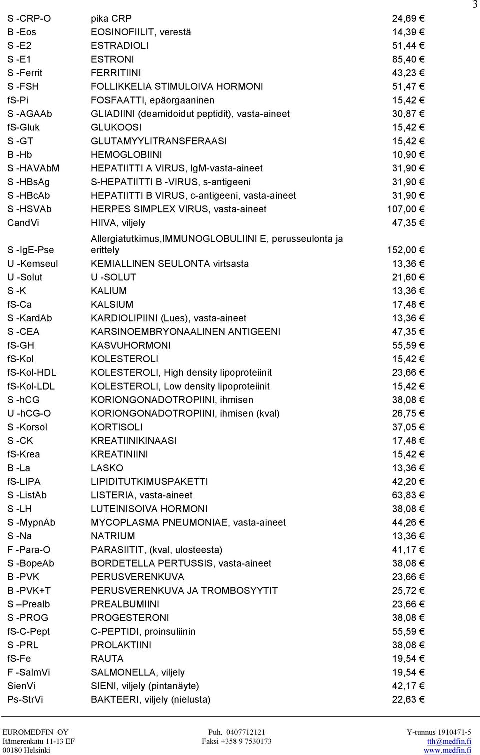 IgM-vasta-aineet 31,90 S -HBsAg S-HEPATIITTI B -VIRUS, s-antigeeni 31,90 S -HBcAb HEPATIITTI B VIRUS, c-antigeeni, vasta-aineet 31,90 S -HSVAb HERPES SIMPLEX VIRUS, vasta-aineet 107,00 CandVi HIIVA,