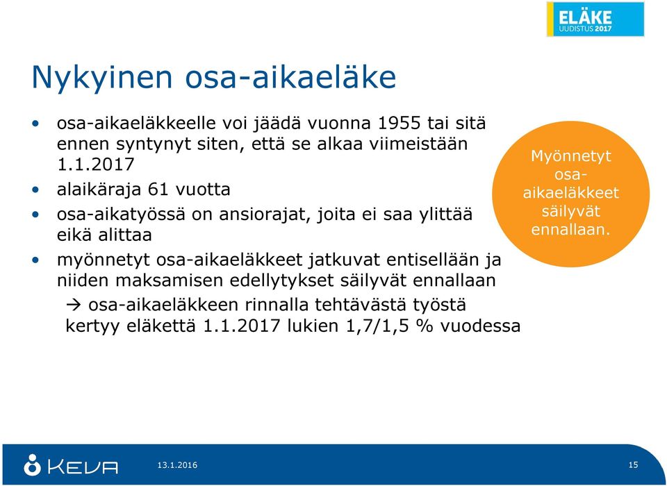 1.2017 alaikäraja 61 vuotta osa-aikatyössä on ansiorajat, joita ei saa ylittää eikä alittaa myönnetyt