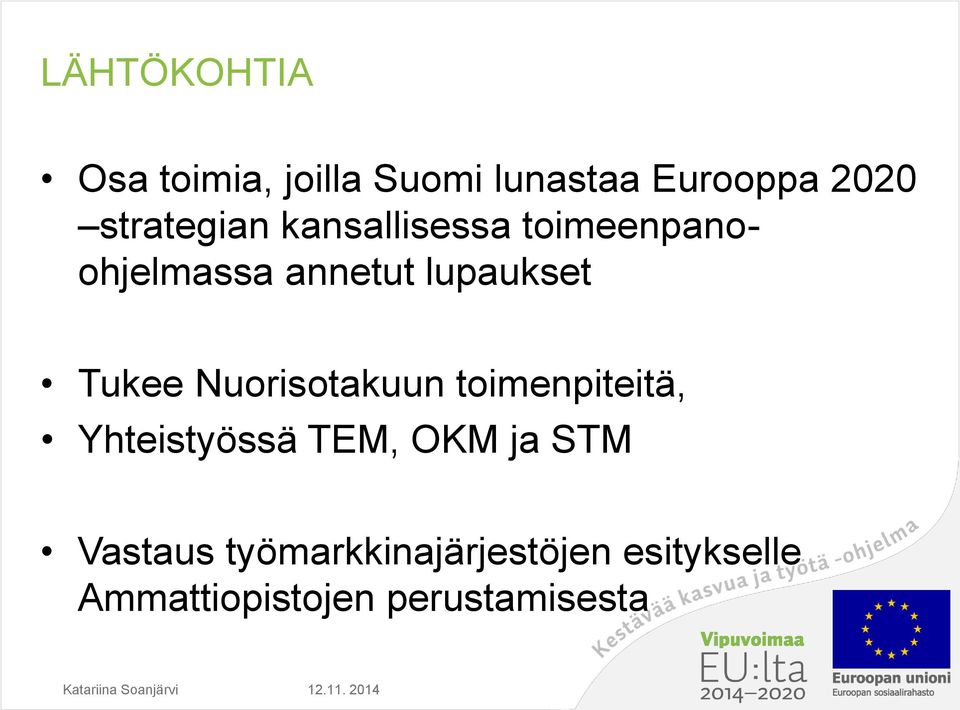 Tukee Nuorisotakuun toimenpiteitä, Yhteistyössä TEM, OKM ja STM