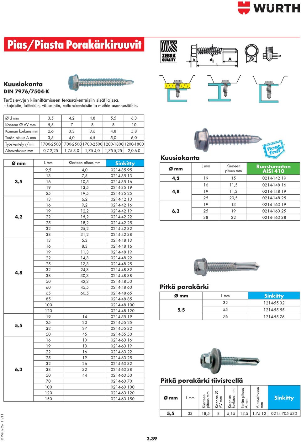 Ainevahvuus mm 0,7-2,25 1,75-3,0 1,75-4,0 1,75-5,25 2,0-6,0 L mm Kierteen pituus mm 9,5 4,0 0214-35 95 13 7,5 0214-35 13 3,5 16 10,5 0214-35 16 19 13,5 0214-35 19 25 19,5 0214-35 25 13 6,2 0214-42 13