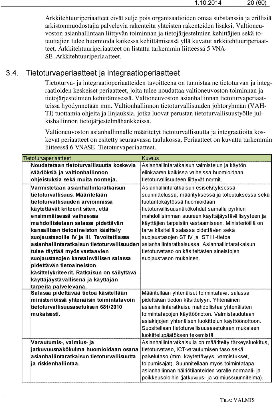 Arkkitehtuuriperiaatteet on listattu tarkemmin liitteessä 5 VNA- SE_Arkkitehtuuriperiaatteet. 3.4.