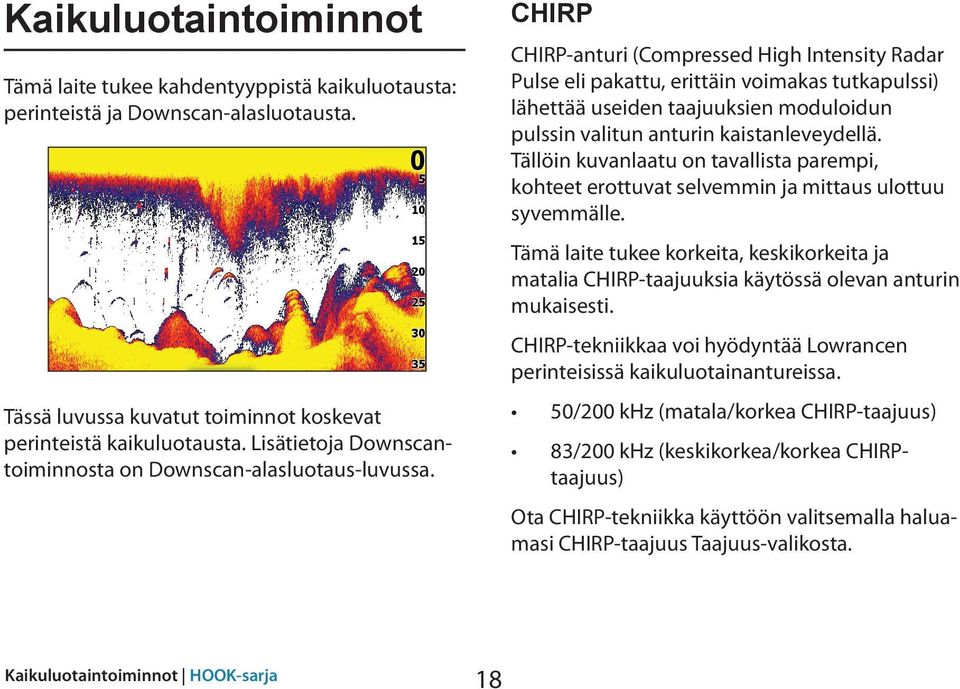 CHIRP CHIRP-anturi (Compressed High Intensity Radar Pulse eli pakattu, erittäin voimakas tutkapulssi) lähettää useiden taajuuksien moduloidun pulssin valitun anturin kaistanleveydellä.