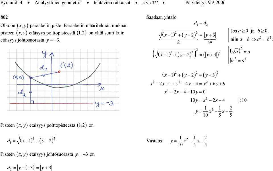 Sdn yhtälö + y = y+ ( ( ) + ( y ) ) = ( y+ ) d = d Jos j b, niin = b = b.