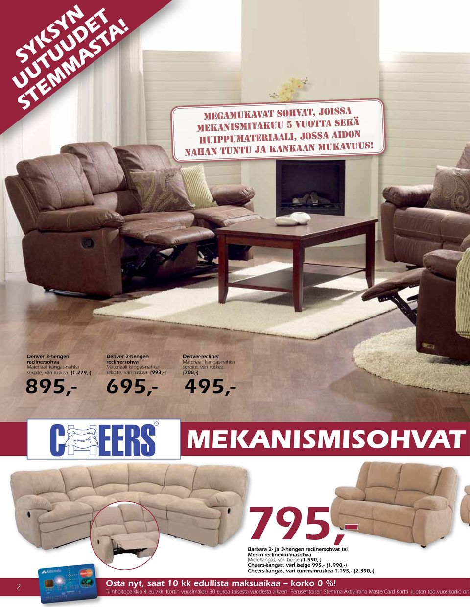 (993,-) Denver-recliner Materiaali kangas-nahka sekoite, väri ruskea.