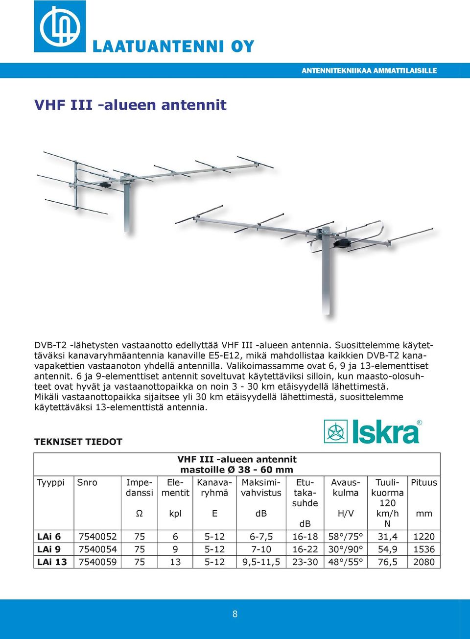 Valikoimassamme ovat 6, 9 ja 13-elementtiset antennit.