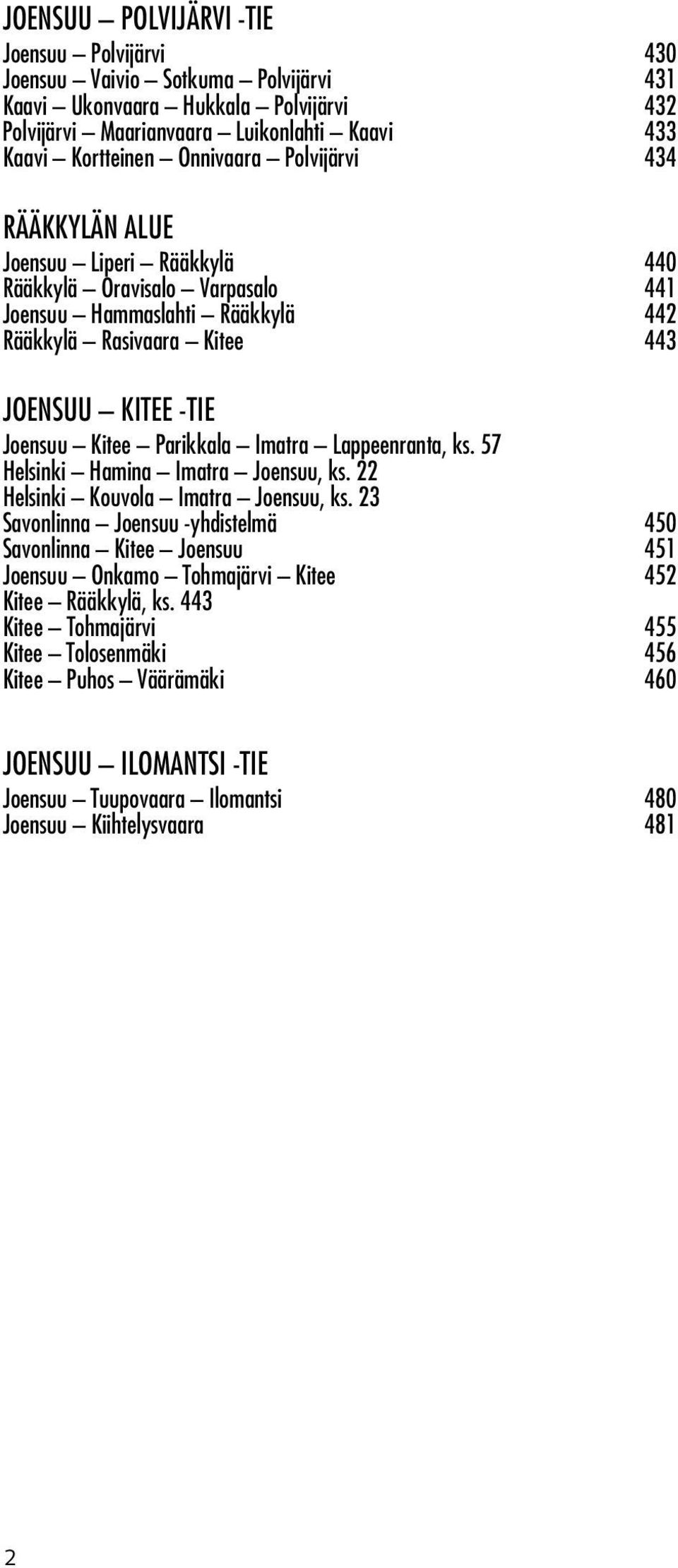 Parikkala Imatra Lappeenranta, ks. 57 Hel sinki Hamina Imatra Joensuu, ks. 22 Hel sinki Kouvola Imatra Joensuu, ks.