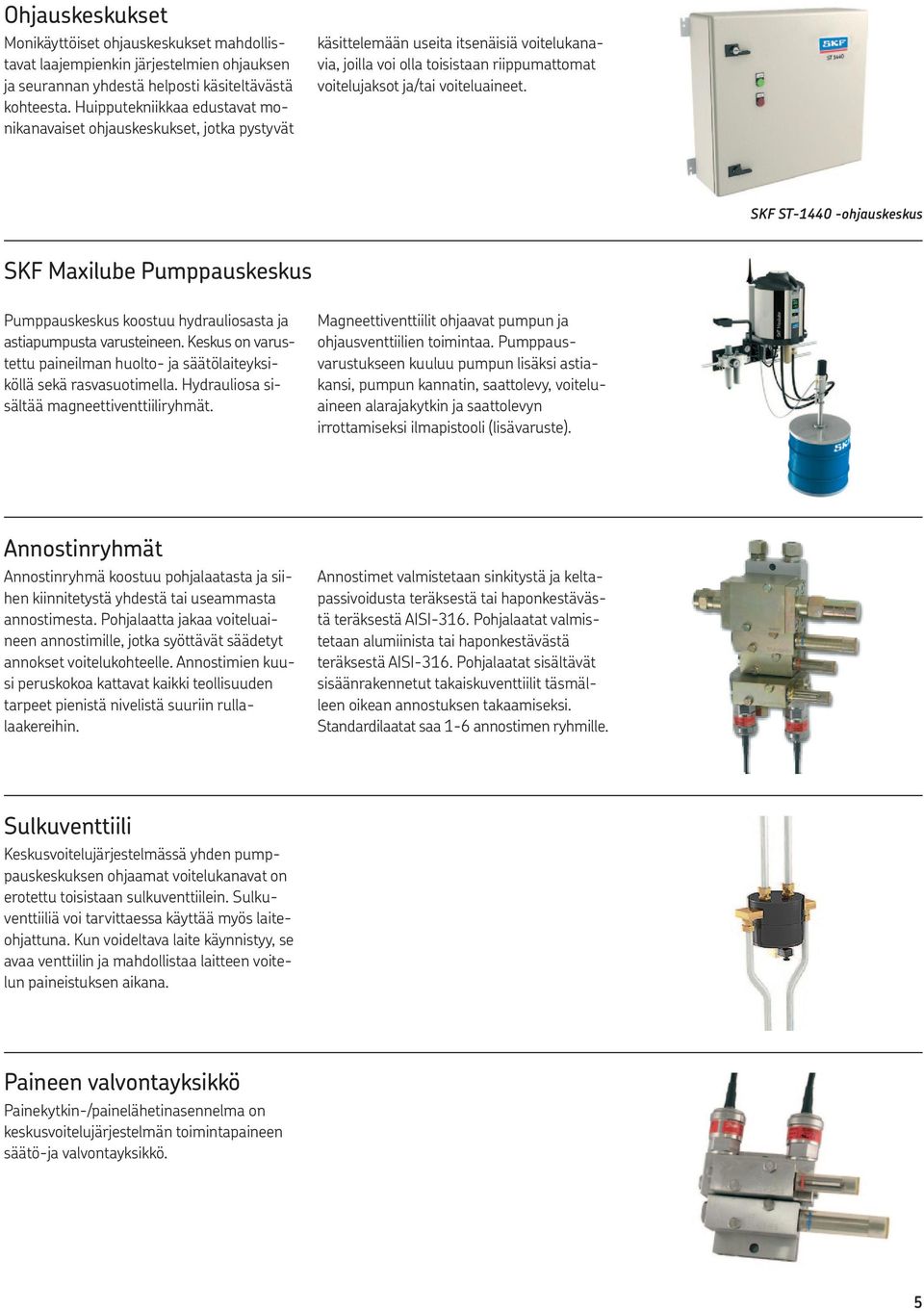 SKF ST-1440 -ohjauskeskus SKF Maxilube Pumppauskeskus Pumppauskeskus koostuu hydrauliosasta ja astiapumpusta varusteineen.