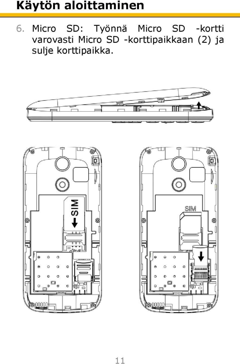 -kortti varovasti Micro SD