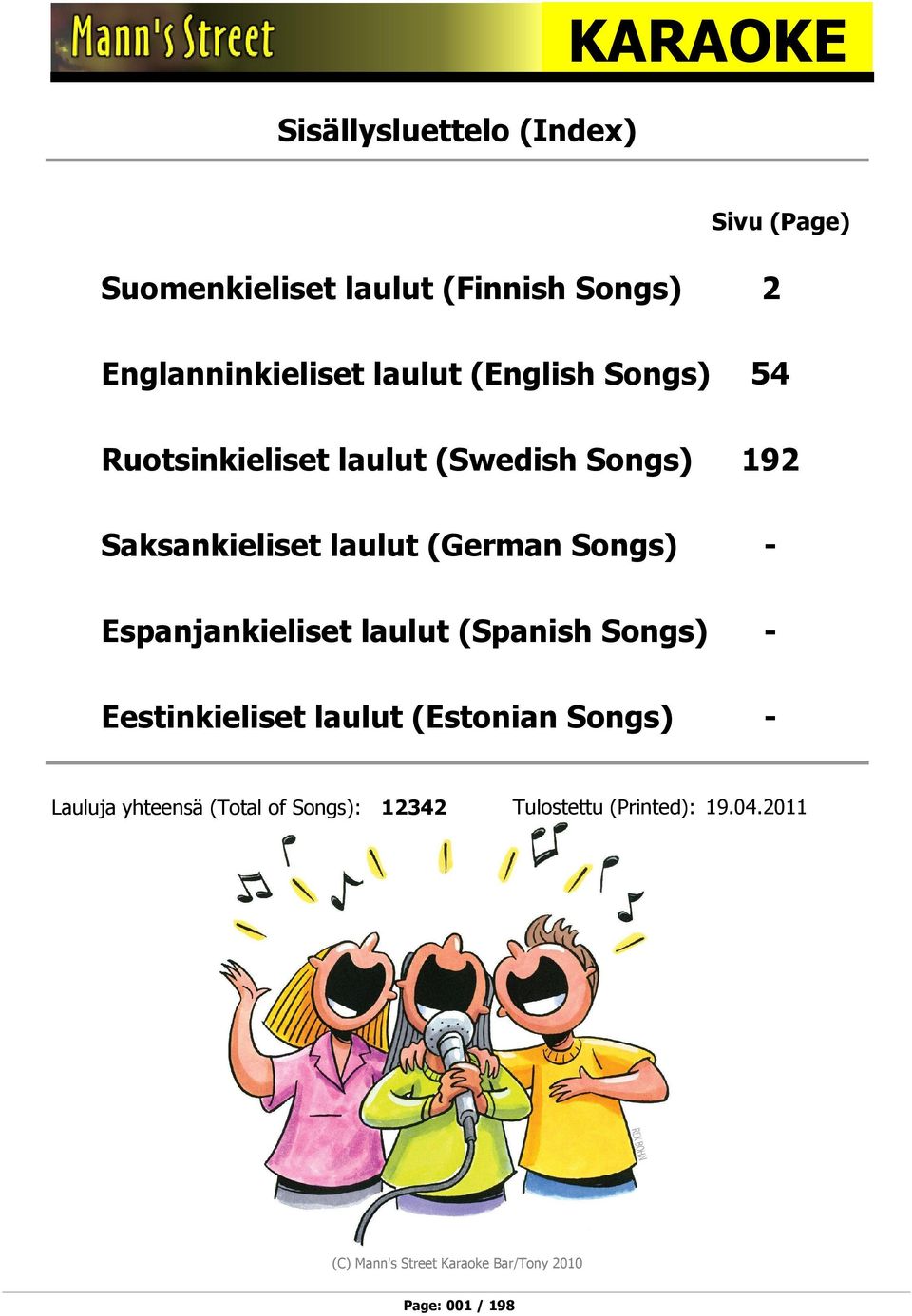 Espanjankieliset laulut (Spanish Songs) Eestinkieliset laulut (Estonian Songs) 2 54 192 - - - Lauluja