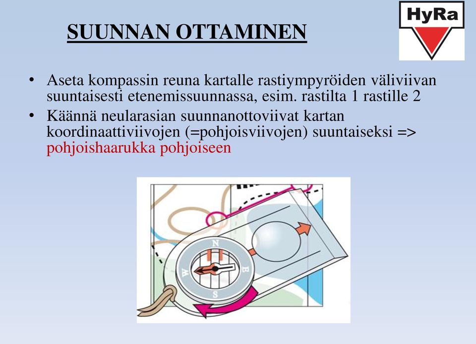 rastilta 1 rastille 2 Käännä neularasian suunnanottoviivat kartan