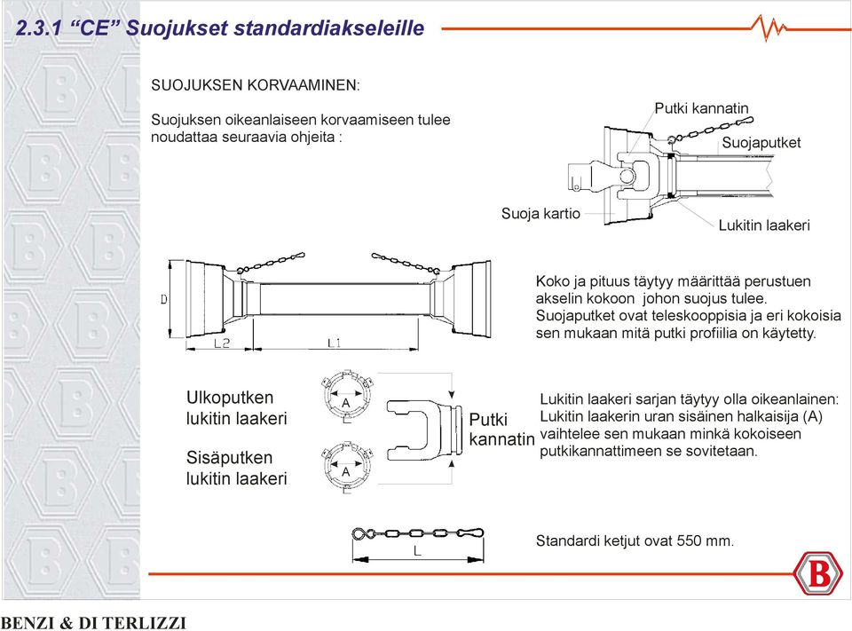 Suojaputket ovat teleskooppisia ja eri kokoisia sen mukaan mitä putki profiilia on käytetty.