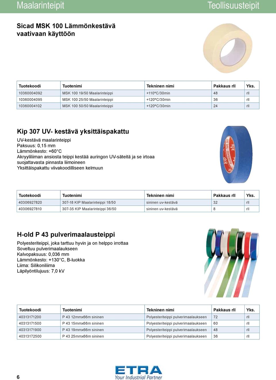 kestää auringon UV-säteitä ja se irtoaa suojattavasta pinnasta liimoineen Yksittäispakattu viivakoodilliseen kelmuun 40306927820 307-18 KIP Maalarinteippi 18/50 sininen uv-kestävä 32 rll 40306927810