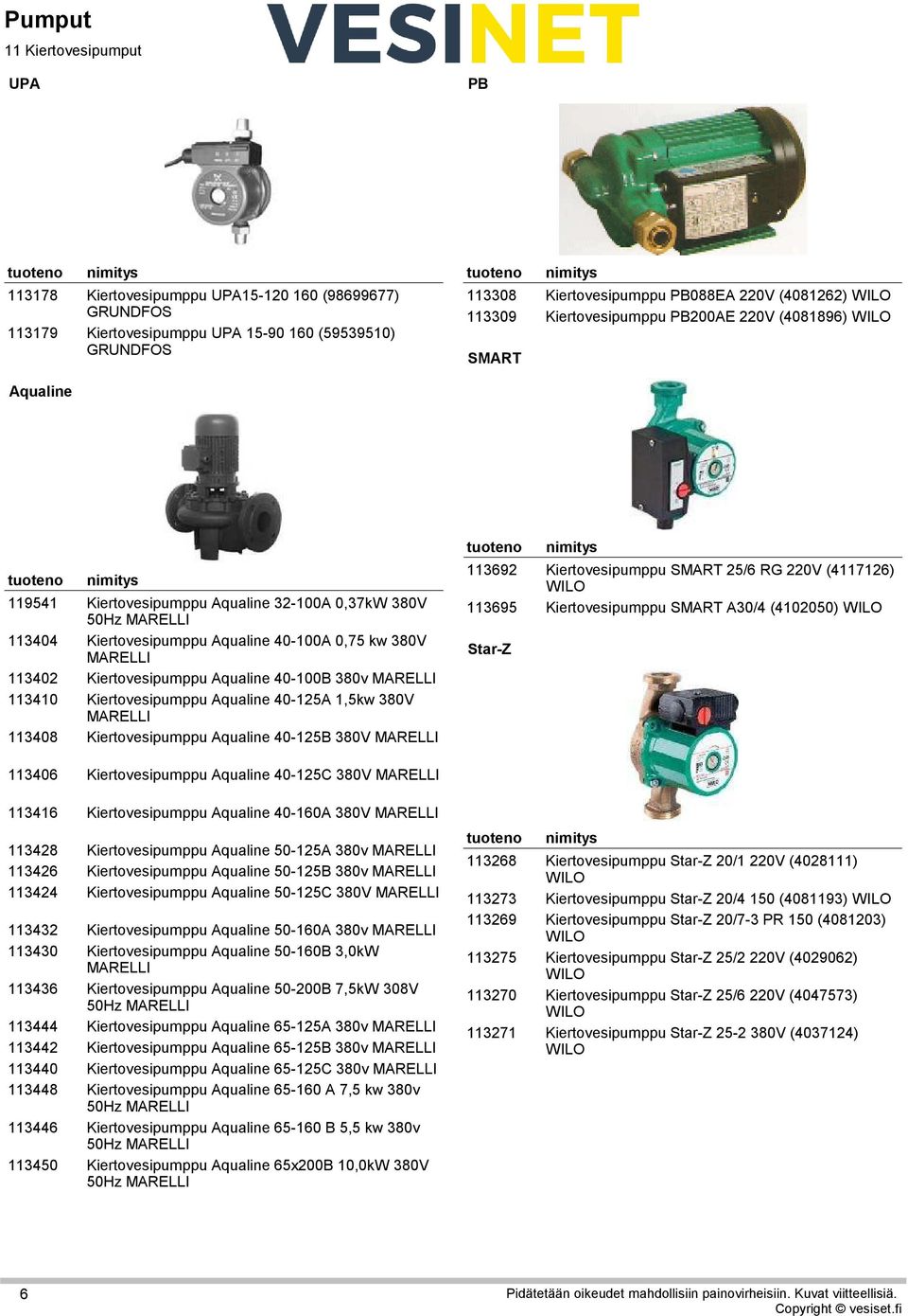 MARELLI Kiertovesipumppu Aqualine 40-100B 380v MARELLI Kiertovesipumppu Aqualine 40-125A 1,5kw 380V MARELLI Kiertovesipumppu Aqualine 40-125B 380V MARELLI 27113692 27113695 Star-Z Kiertovesipumppu