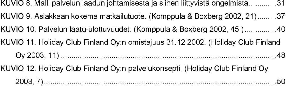 (Komppula & Boxberg 2002, 45 )...40 KUVIO 11. Holiday Club Finland Oy:n omistajuus 31.12.2002. (Holiday Club Finland Oy 2003, 11).