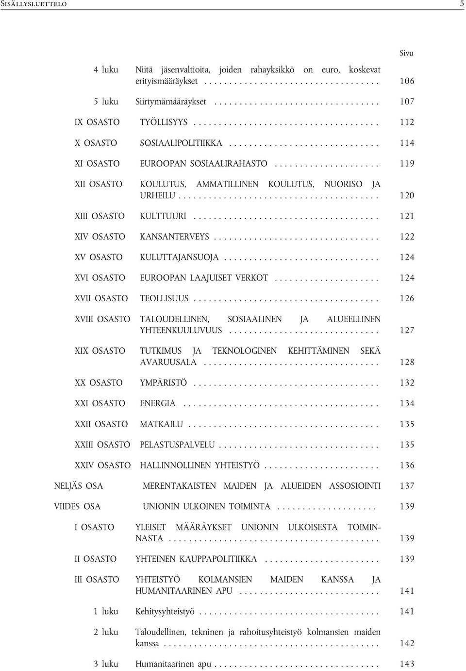 .................... 119 XII OSASTO KOULUTUS, AMMATILLINEN KOULUTUS, NUORISO JA URHEILU........................................ 120 XIII OSASTO KULTTUURI..................................... 121 XIV OSASTO KANSANTERVEYS.