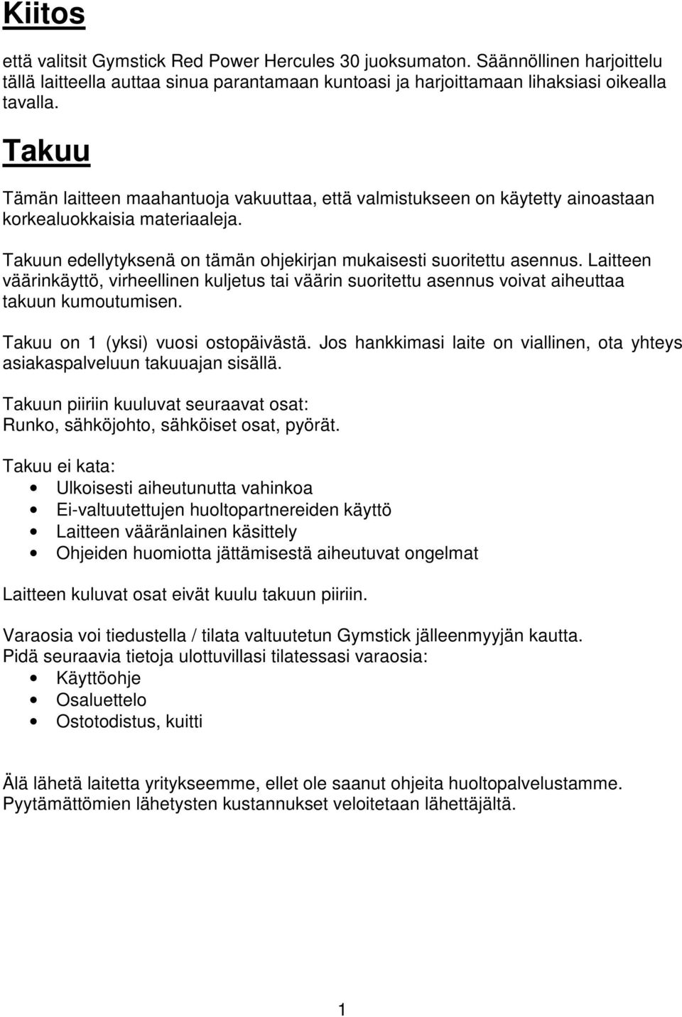 JUOKSUMATON käyttöopas HERCULES 30 - PDF Free Download