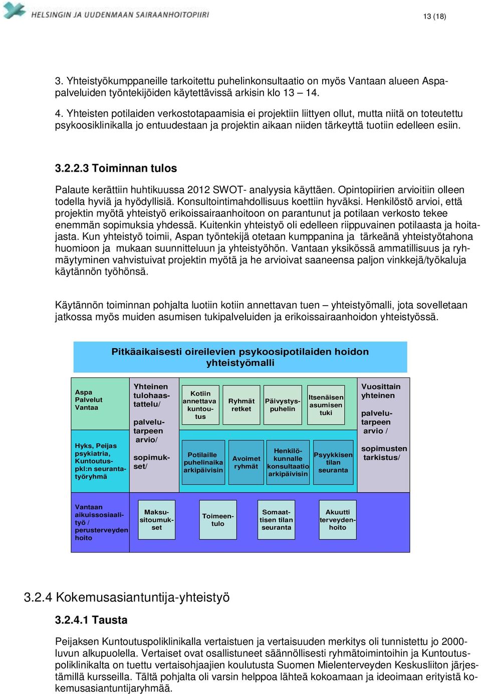 2.3 Toiminnan tulos Palaute kerättiin huhtikuussa 2012 SWOT- analyysia käyttäen. Opintopiirien arvioitiin olleen todella hyviä ja hyödyllisiä. Konsultointimahdollisuus koettiin hyväksi.