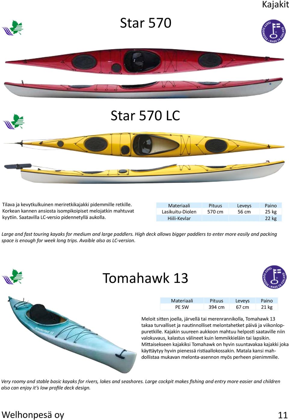 High deck allows bigger paddlers to enter more easily and packing space is enough for week long trips. Avaible also as LC-version.