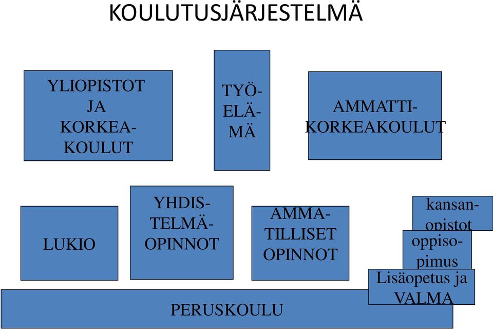 YHDIS- TELMÄ- OPINNOT PERUSKOULU AMMA- TILLISET