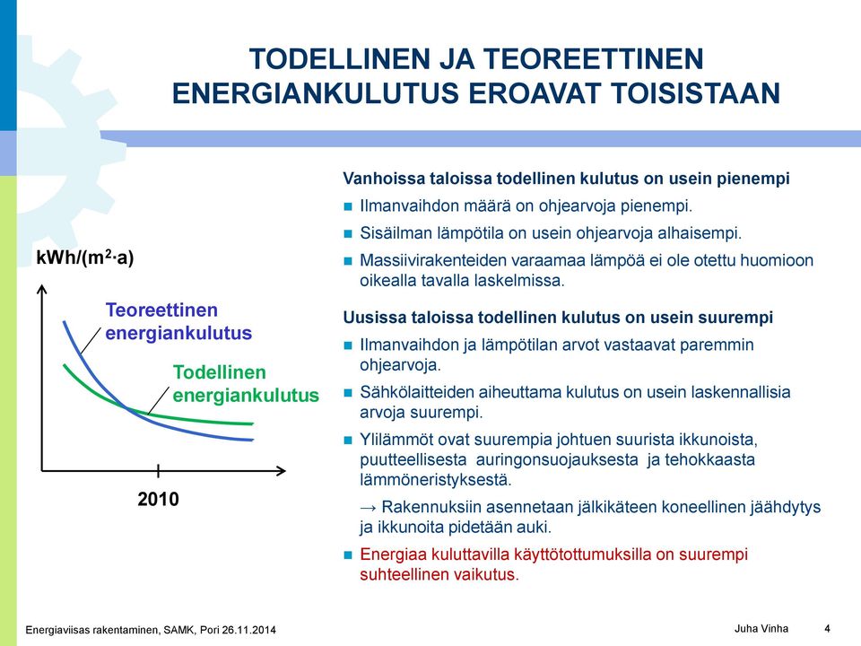 Uusissa taloissa todellinen kulutus on usein suurempi Ilmanvaihdon ja lämpötilan arvot vastaavat paremmin ohjearvoja. Sähkölaitteiden aiheuttama kulutus on usein laskennallisia arvoja suurempi.