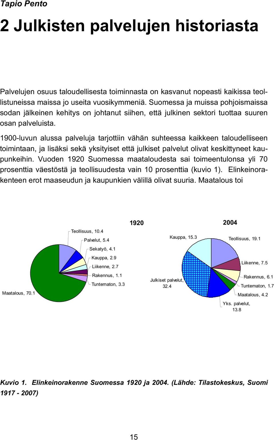 1900-luvun alussa palveluja tarjottiin vähän suhteessa kaikkeen taloudelliseen toimintaan, ja lisäksi sekä yksityiset että julkiset palvelut olivat keskittyneet kaupunkeihin.