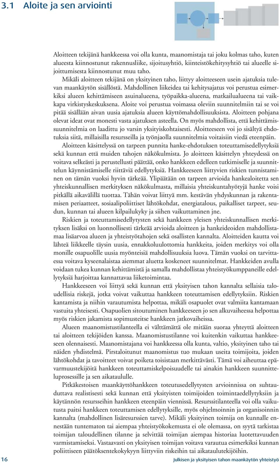 Mahdollinen liikeidea tai kehitysajatus voi perustua esimerkiksi alueen kehittämiseen asuinalueena, työpaikka-alueena, matkailualueena tai vaikkapa virkistyskeskuksena.
