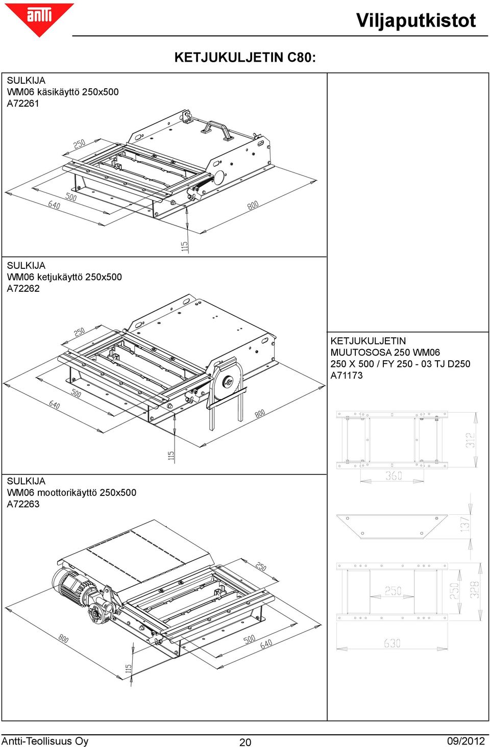 KETJUKULJETIN MUUTOSOSA 250 WM06 250 X 500 / FY 250-03