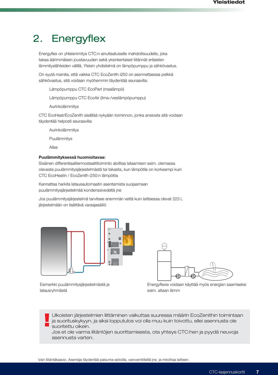 On syytä mainita, että vaikka CTC EcoZenith i250 on asennettaessa pelkkä sähkövastus, sitä voidaan myöhemmin täydentää seuraavilla: Lämpöpumppu CTC EcoPart (maalämpö) Lämpöpumppu CTC EcoAir