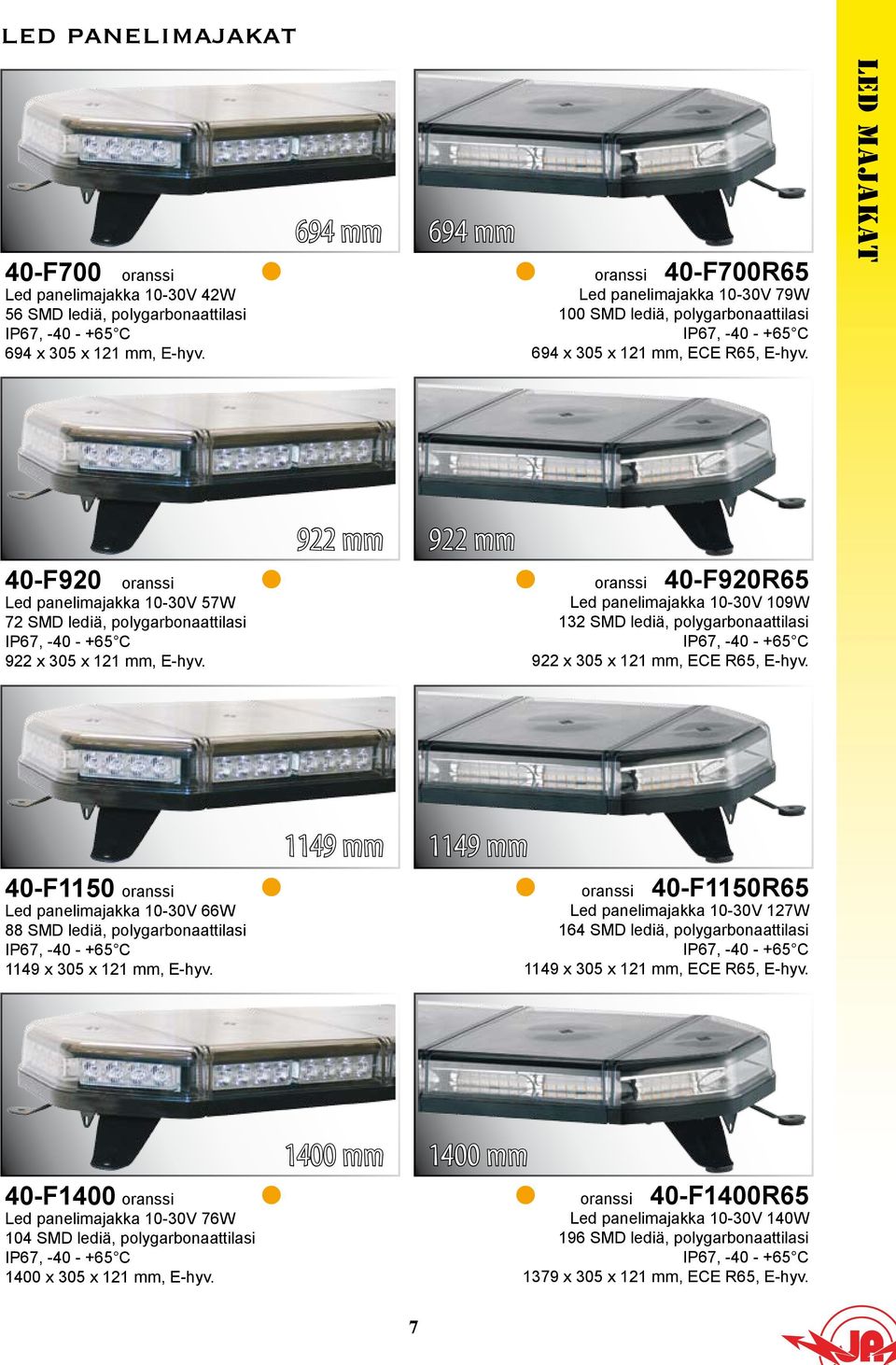 40-F920 Led panelimajakka 10-30V 57W 72 SMD lediä, polygarbonaattilasi 922 x 305 x 121 mm, E-hyv.