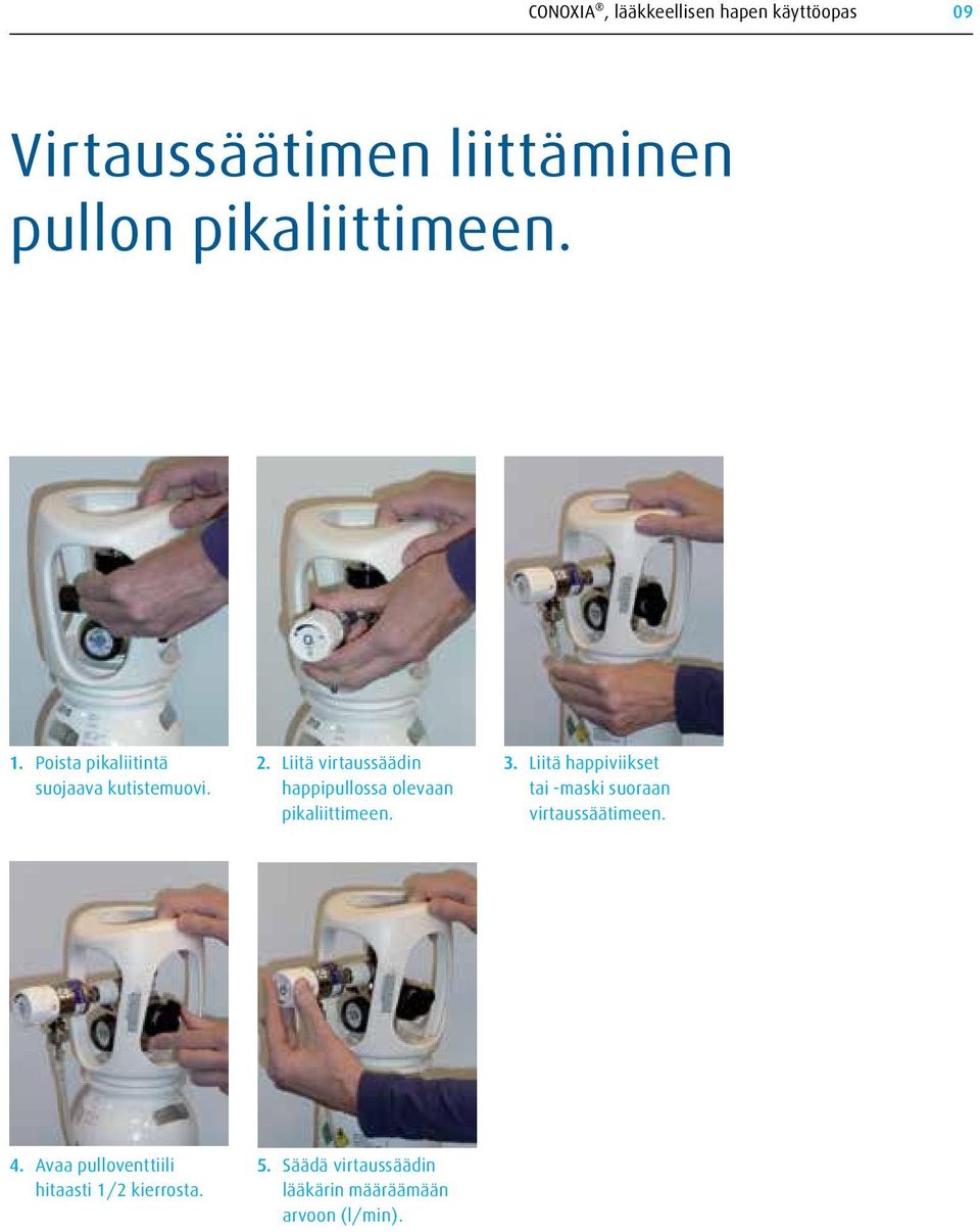 Liitä virtaussäädin happipullossa olevaan pikaliittimeen. 3.