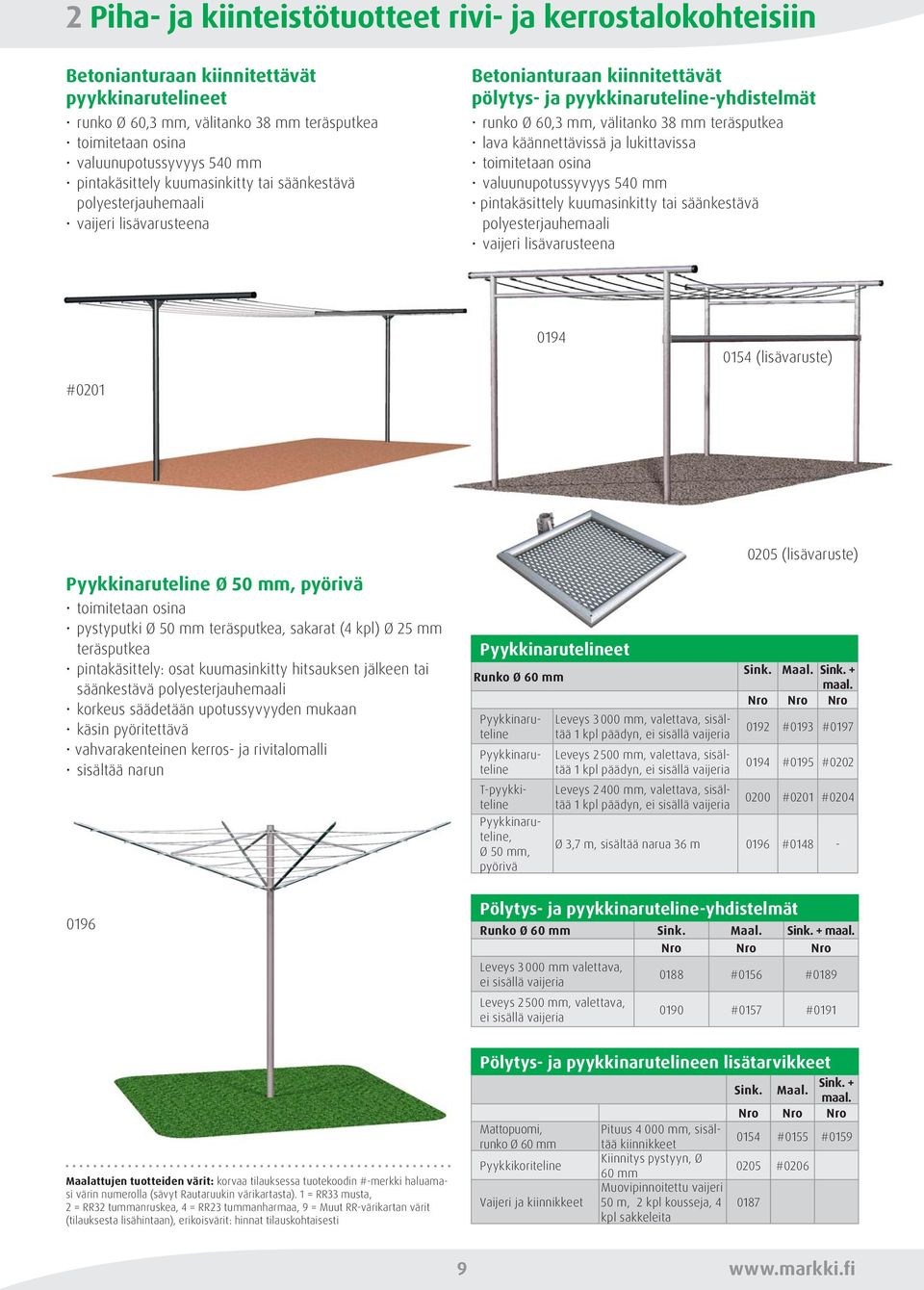 käännettävissä ja lukittavissa valuunupotussyvyys 540 mm pintakäsittely kuumasinkitty tai säänkestävä polyesterjauhemaali vaijeri lisävarusteena 0194 0154 (lisävaruste) #0201 Pyykkinaruteline Ø 50